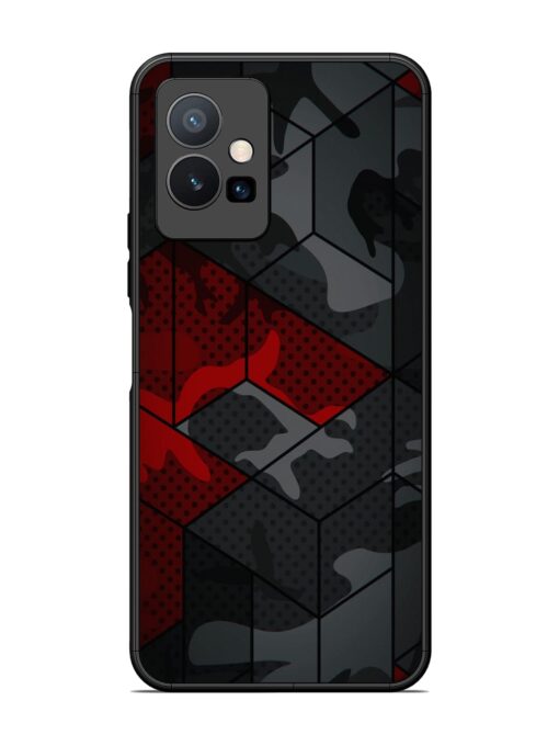 Red And Grey Pattern Glossy Metal Phone Cover for Vivo T1 (5G) Zapvi