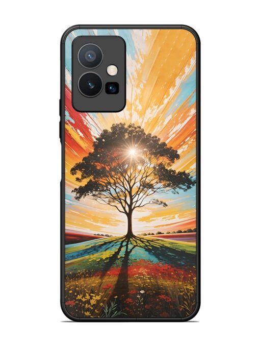 Abstract Tree Colorful Art Glossy Metal Phone Cover for Vivo T1 (5G)