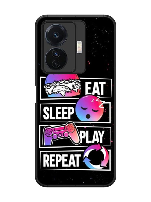 Eat Sleep Play Repeat Glossy Metal Phone Cover for Vivo T1 Pro (5G) Zapvi