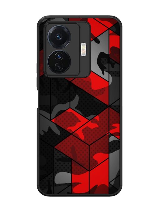 Royal Red Camouflage Pattern Glossy Metal Phone Cover for Vivo T1 Pro (5G)