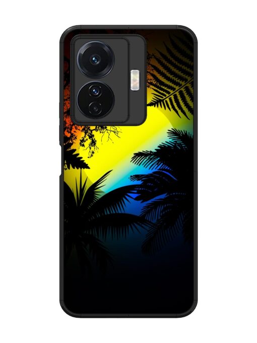 Colorful Sunset With Palm Trees Glossy Metal Phone Cover for Vivo T1 Pro (5G) Zapvi