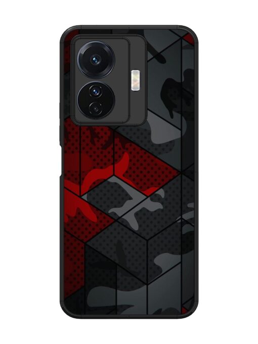 Red And Grey Pattern Glossy Metal Phone Cover for Vivo T1 Pro (5G)