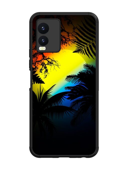 Colorful Sunset With Palm Trees Glossy Metal Phone Cover for Vivo T1X