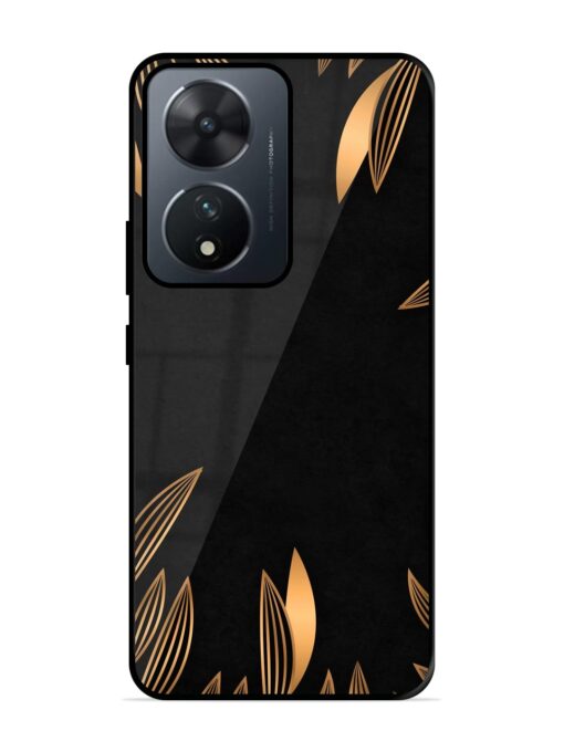 Golden Leaf Pattern Glossy Metal Phone Cover for Vivo T2 (5G)