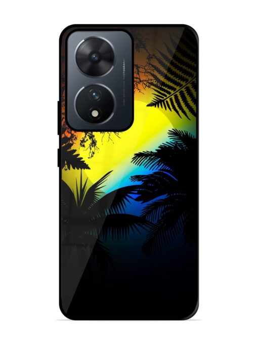 Colorful Sunset With Palm Trees Glossy Metal Phone Cover for Vivo T2 (5G)