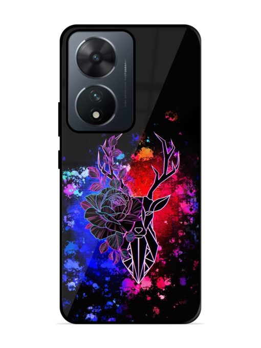 Floral Deer Art Glossy Metal Phone Cover for Vivo T2 (5G)