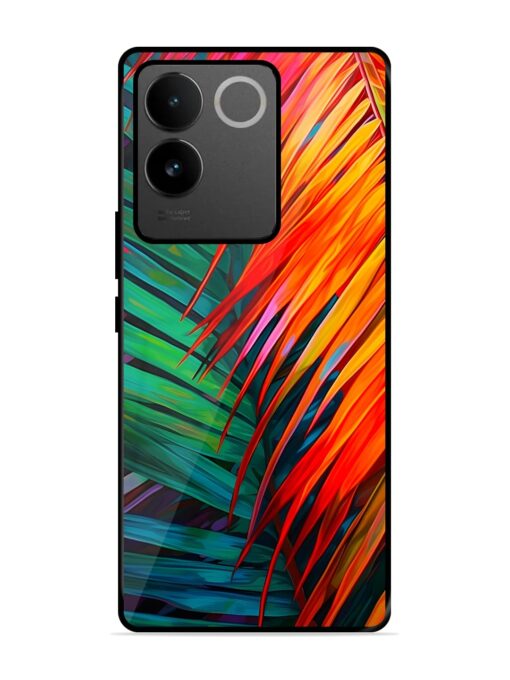 Painted Tropical Leaves Glossy Metal Phone Cover for Vivo T2 Pro (5G) Zapvi