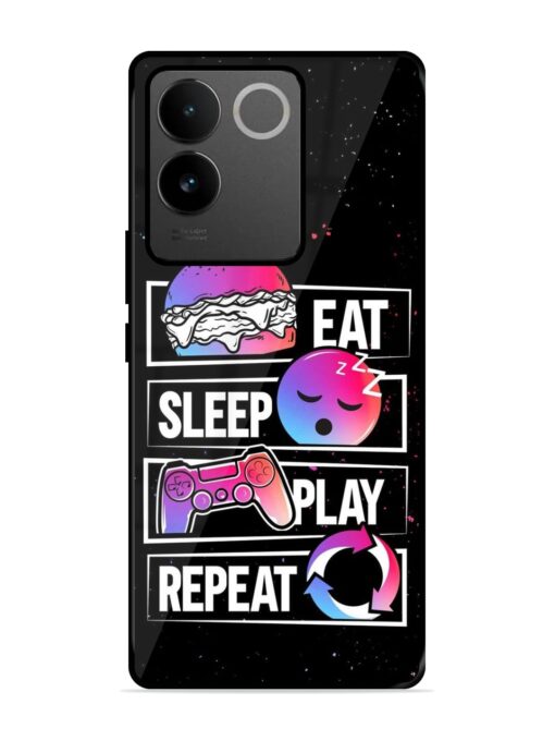 Eat Sleep Play Repeat Glossy Metal Phone Cover for Vivo T2 Pro (5G) Zapvi