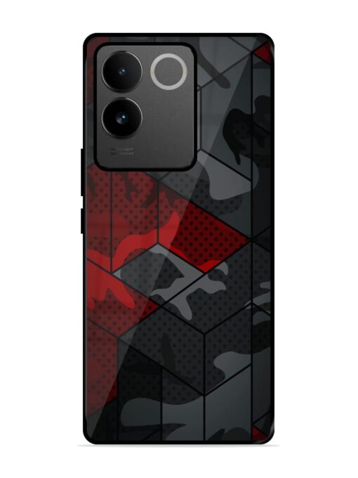 Red And Grey Pattern Glossy Metal Phone Cover for Vivo T2 Pro (5G) Zapvi