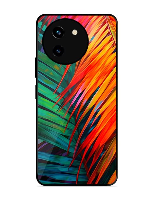 Painted Tropical Leaves Glossy Metal Phone Cover for Vivo T3X (5G) Zapvi