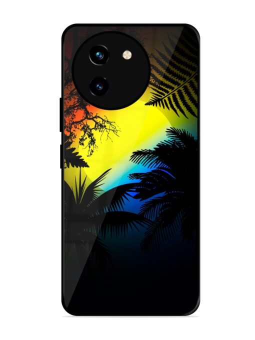 Colorful Sunset With Palm Trees Glossy Metal Phone Cover for Vivo T3X (5G) Zapvi