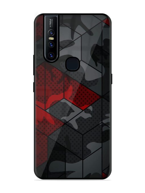 Red And Grey Pattern Glossy Metal Phone Cover for Vivo V15 Zapvi