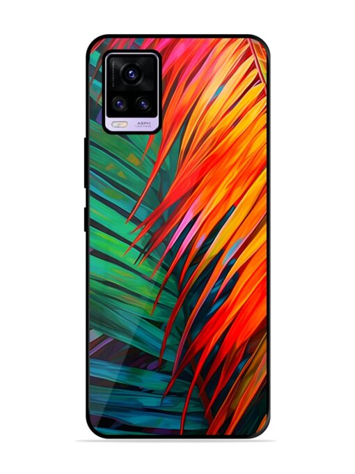 Painted Tropical Leaves Glossy Metal Phone Cover for Vivo V20 Zapvi