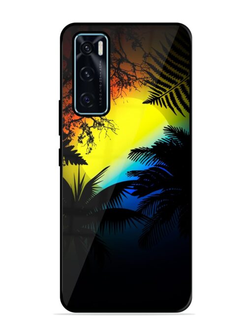 Colorful Sunset With Palm Trees Glossy Metal Phone Cover for Vivo V20 Se Zapvi