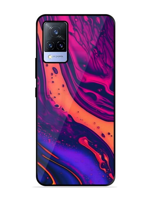 Fluid Blue Pink Art Glossy Metal Phone Cover for Vivo V21 (5G)