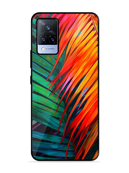 Painted Tropical Leaves Glossy Metal Phone Cover for Vivo V21 (5G) Zapvi