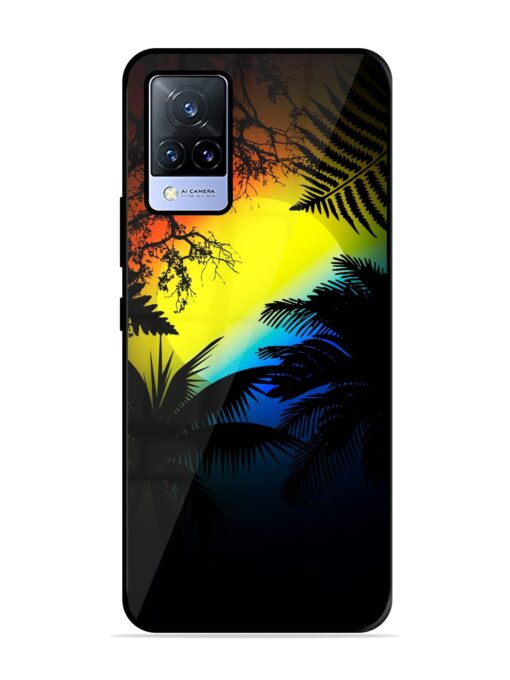 Colorful Sunset With Palm Trees Glossy Metal Phone Cover for Vivo V21 (5G) Zapvi