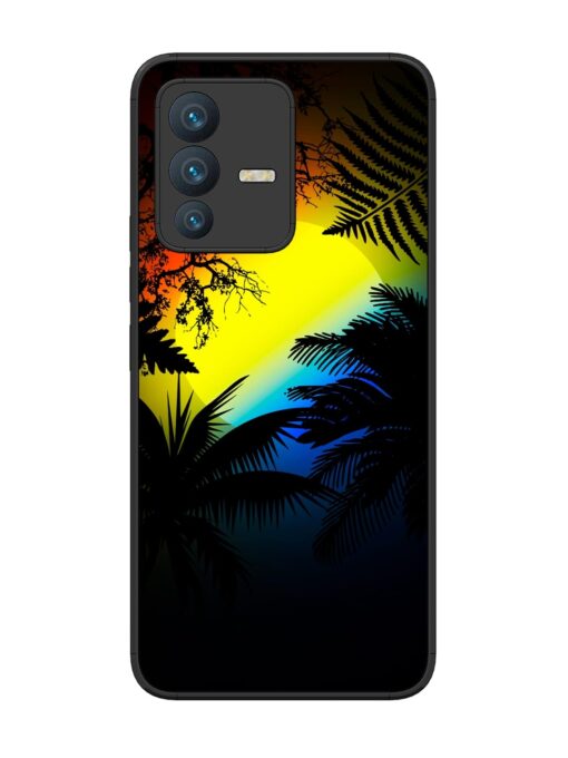 Colorful Sunset With Palm Trees Glossy Metal Phone Cover for Vivo V23 (5G) Zapvi