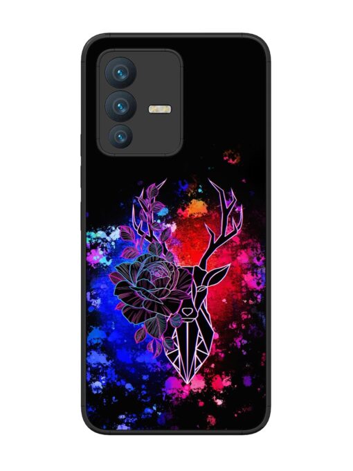 Floral Deer Art Glossy Metal Phone Cover for Vivo V23 (5G)