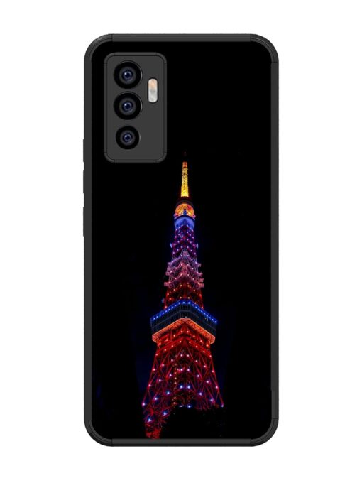 Eiffel Tower Night View Glossy Metal Phone Cover for Vivo V23E (5G)