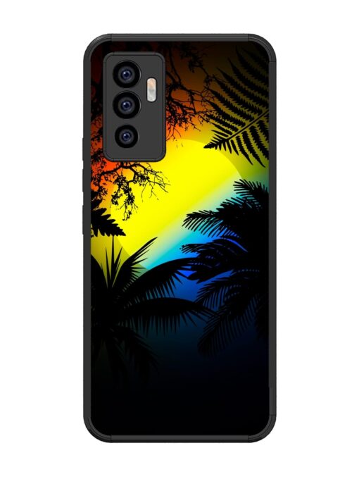 Colorful Sunset With Palm Trees Glossy Metal Phone Cover for Vivo V23E (5G)