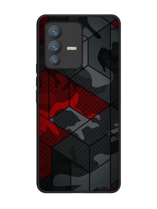 Red And Grey Pattern Glossy Metal Phone Cover for Vivo V23 Pro (5G) Zapvi