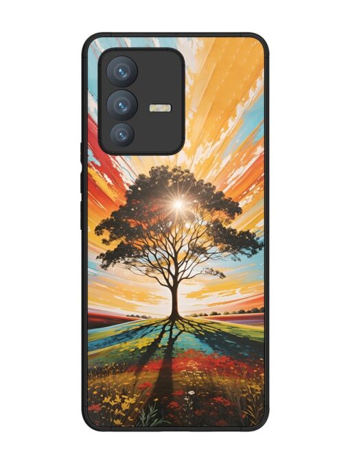 Abstract Tree Colorful Art Glossy Metal Phone Cover for Vivo V23 Pro (5G)