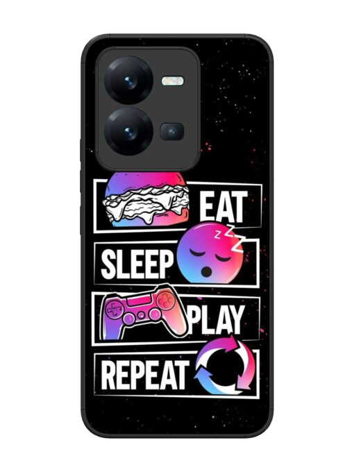 Eat Sleep Play Repeat Glossy Metal Phone Cover for Vivo V25 (5G) Zapvi