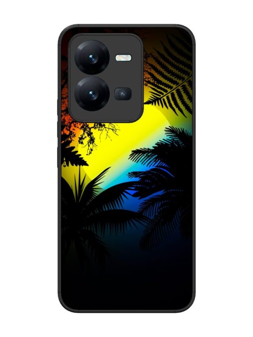 Colorful Sunset With Palm Trees Glossy Metal Phone Cover for Vivo V25 (5G) Zapvi