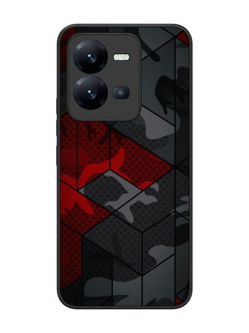 Red And Grey Pattern Glossy Metal Phone Cover for Vivo V25 (5G) Zapvi