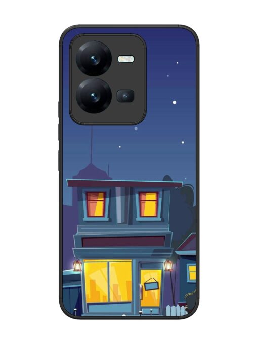 Vector Night House Glossy Metal Phone Cover for Vivo V25 (5G) Zapvi