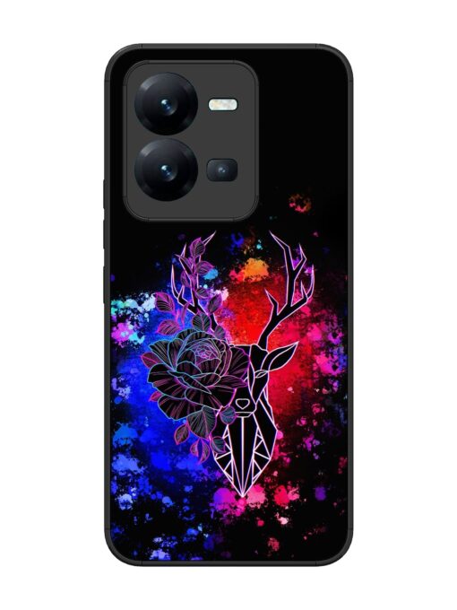 Floral Deer Art Glossy Metal Phone Cover for Vivo V25 (5G) Zapvi