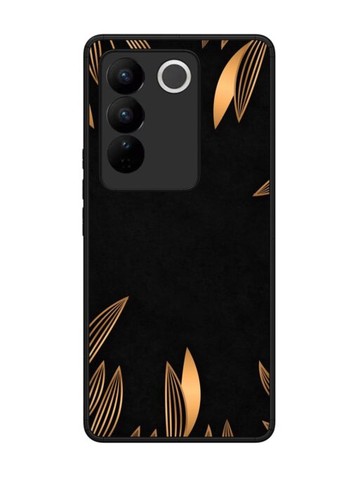 Golden Leaf Pattern Glossy Metal Phone Cover for Vivo V27 (5G)