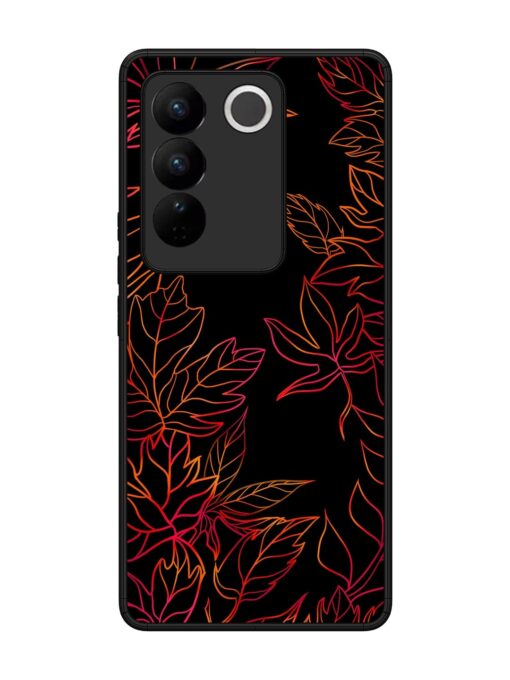 Red Floral Pattern Glossy Metal Phone Cover for Vivo V27 (5G) Zapvi