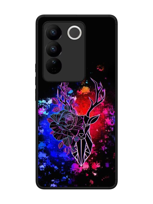 Floral Deer Art Glossy Metal Phone Cover for Vivo V27 (5G)