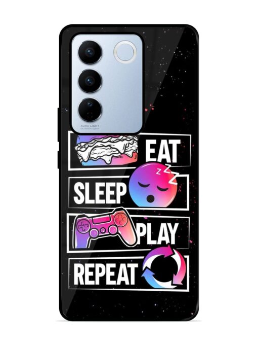 Eat Sleep Play Repeat Glossy Metal Phone Cover for Vivo V27 Pro (5G) Zapvi