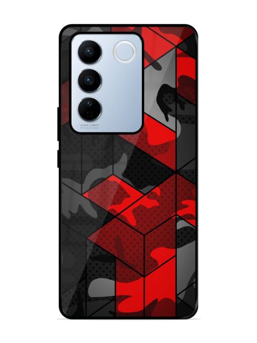 Royal Red Camouflage Pattern Glossy Metal Phone Cover for Vivo V27 Pro (5G) Zapvi