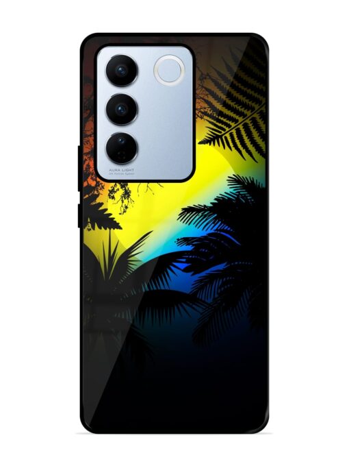 Colorful Sunset With Palm Trees Glossy Metal Phone Cover for Vivo V27 Pro (5G) Zapvi