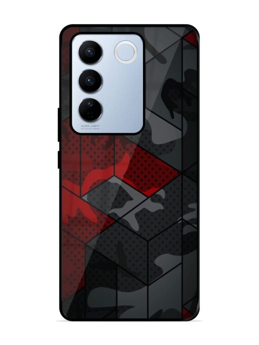 Red And Grey Pattern Glossy Metal Phone Cover for Vivo V27 Pro (5G) Zapvi