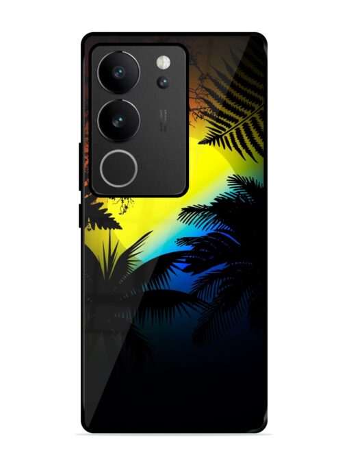 Colorful Sunset With Palm Trees Glossy Metal Phone Cover for Vivo V29 (5G) Zapvi