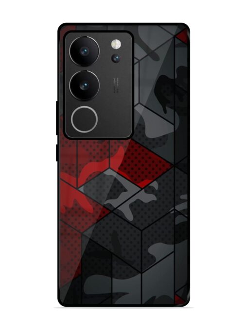 Red And Grey Pattern Glossy Metal Phone Cover for Vivo V29 (5G)