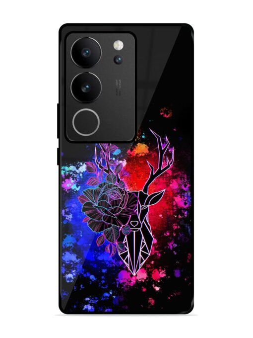 Floral Deer Art Glossy Metal Phone Cover for Vivo V29 (5G)