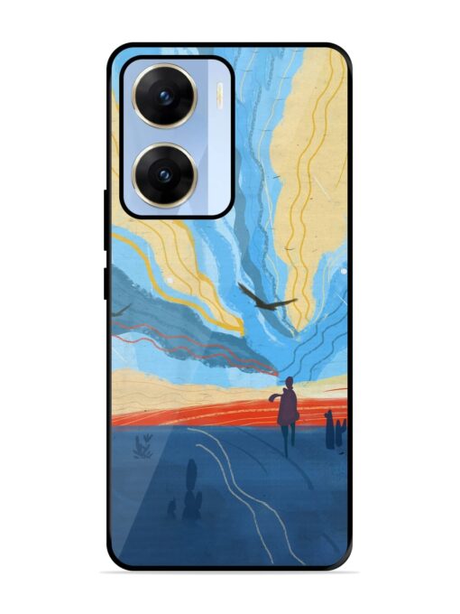 Minimal Abstract Landscape Glossy Metal Phone Cover for Vivo V29E (5G) Zapvi