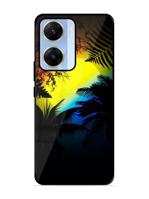 Colorful Sunset With Palm Trees Glossy Metal Phone Cover for Vivo V29E (5G) Zapvi