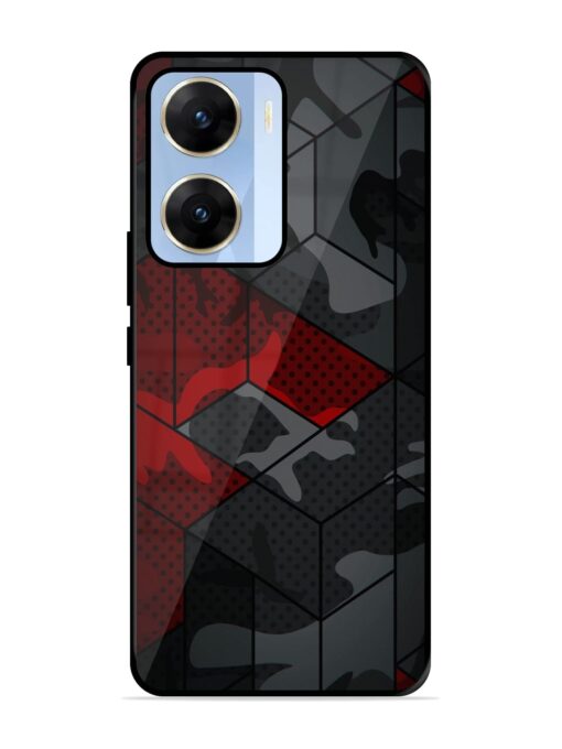 Red And Grey Pattern Glossy Metal Phone Cover for Vivo V29E (5G)