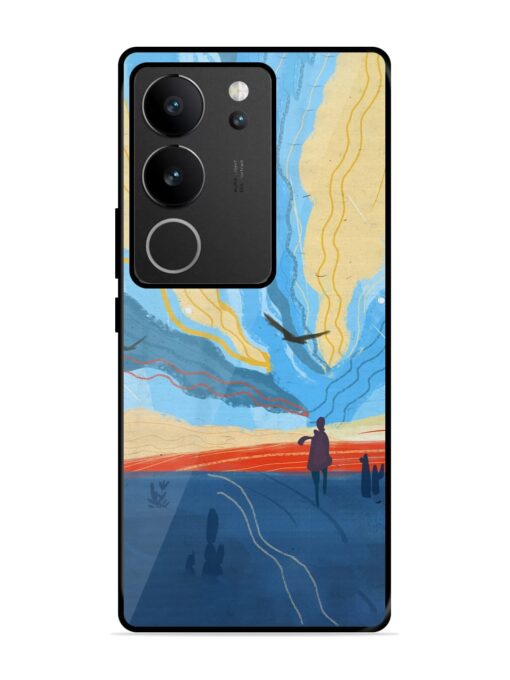 Minimal Abstract Landscape Glossy Metal Phone Cover for Vivo V29 Pro (5G)