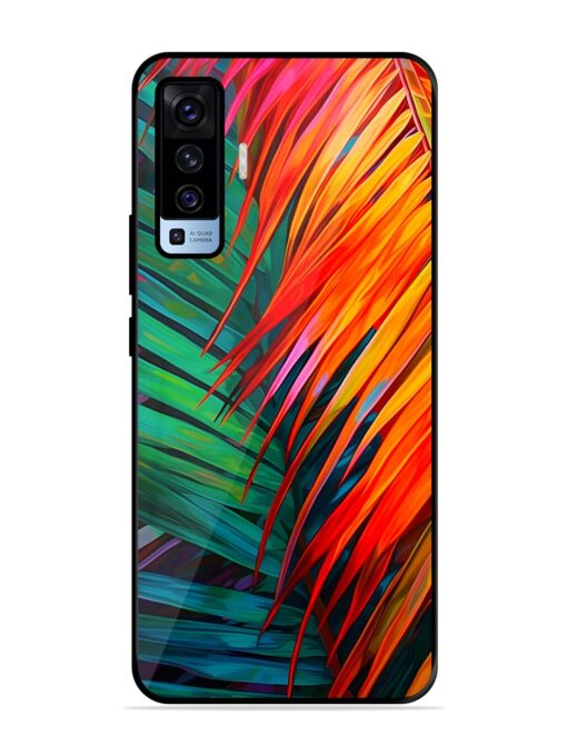 Painted Tropical Leaves Glossy Metal Phone Cover for Vivo X50 Zapvi