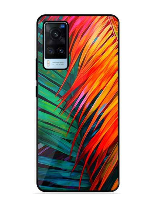 Painted Tropical Leaves Glossy Metal Phone Cover for Vivo X60 Zapvi