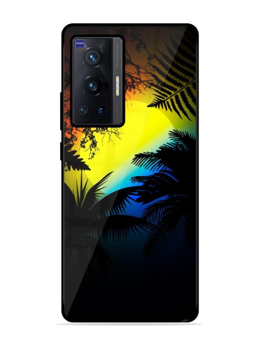 Colorful Sunset With Palm Trees Glossy Metal Phone Cover for Vivo X70 Pro (5G)