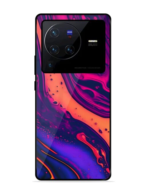 Fluid Blue Pink Art Glossy Metal Phone Cover for Vivo X80 Pro